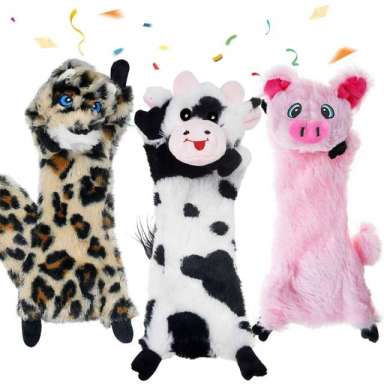 Wholesale Durable Animal Style Pig Cow Leopard Custom Chew Stuffed Squeaky Plush Pet Dog Toys